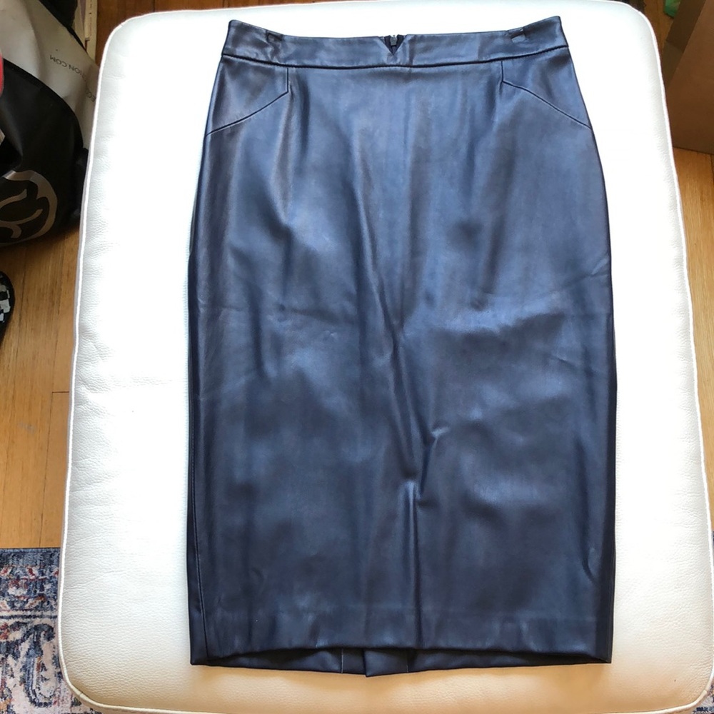 Zara Basic navy faux leather midi skirt